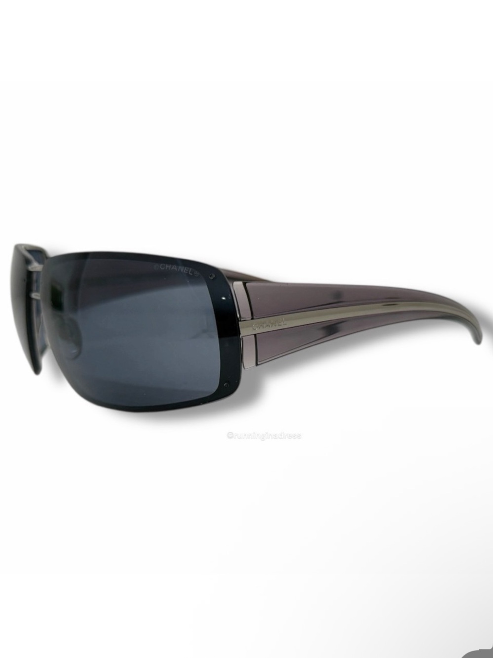 VINTAGE CHANEL 4138 Sunglasses Y2K Grey Shield Wrap Around c.108/87 Authentic